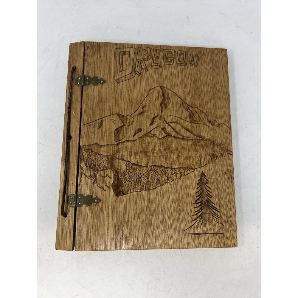 Vintage Hand Carved Wood Journal Oregon Ephemera‎ OOAK Social Studies Project